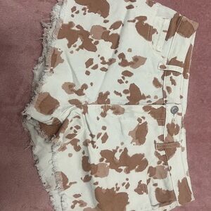 Altar'd State Cream and Brown Cow Patterned Shorts